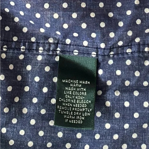 LAUREN RALPH LAUREN Navy/White Polka Dot Non Iron Button Up Cotton Shirt Size 1X - Picture 10 of 10